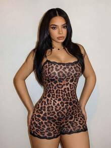 Bộ jumpsuit hai dây họa tiết da báo gợi cảm, thanh lịch dành cho nữ của Vexica, kiểu dáng không tay, phối ren, thích hợp cho cả những buổi tối đi chơi và mặc hàng ngày. - Nhiều màu - Xem 6