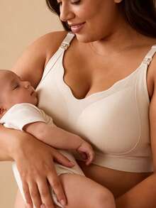 Plus Size Maternity Nursing Bra, Wireless Half-Fixed Lift-Up Clip Breastfeeding Bra, Postpartum Anti-Sagging Bra - White - View 3