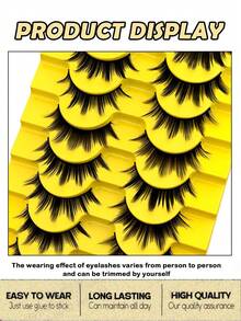 10 Pairs Cartoon Style Daily False Eyelashes, Fluffy Soft 3D Effect Spiky Faux Mink Lashes For Natural Makeup - Black - View 3