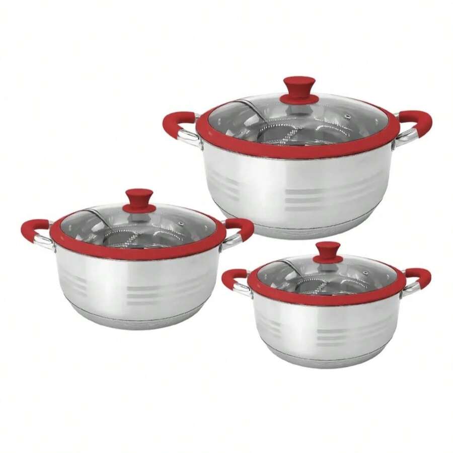 Red Silicone Pudding Molds / 6-Piece Stainless Steel Cookware Set, High Quality And Durable, Compatible With Any Heat Source Including Induction. - View 1