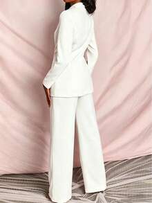 Women's Single-Button Blazer And Pants Set White - White - View 4
