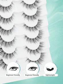 7er Pack Klare Band Wimpern C Curl, natürlich aussehende transparente weiche Band Kunstmink Wimpern für Katzenaugen Make-up - Schwarz - Übersicht 3