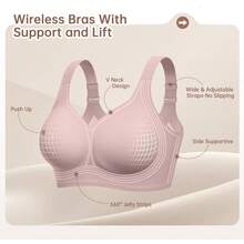 Jelly Bras For Women No Underwire Wireless Support Lift Full Coverage Plus Size Comfort Seamless Bra - Dusty Rose - View 2