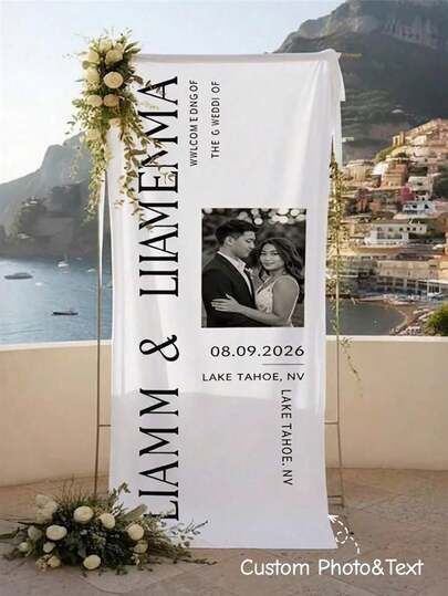 Custom Photo & Text Wedding Tapestry! Perfect Banner Gift For Couples, Bride & Groom, Anniversaries & Engagement Parties. Modern Boho/Minimalist Decor, Photo Wall Art. Unique, Meaningful, & Personalize With Your Own Love Story