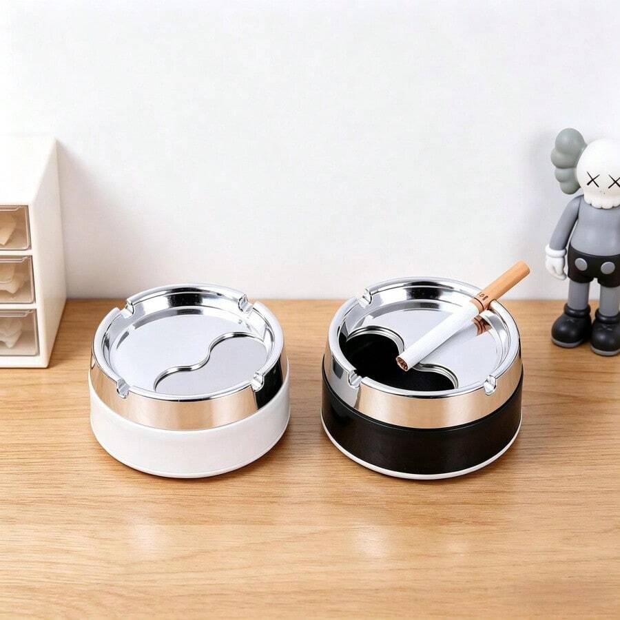 Asbak - Desain Tiga Slot Tahan Angin, Tahan Panas dan Portabel, Gaya Minimalis Melingkar, Cocok untuk Kantor, Balkon, Kafe - Mudah Dibersihkan, Tidak Meninggalkan Residu - A - View 1