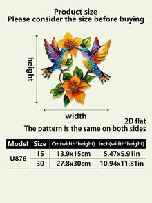 1 pieza Arte de pared de colibrí de metal - Diseño plano 2D, colibrí y flor coloridos, fácil de colgar, adecuado para decoración del hogar, decoración de habitaciones, decoración de dormitorios, decoración de jardines, salas de estar, porches, balcones, etc. - Multicolor - Ver 6