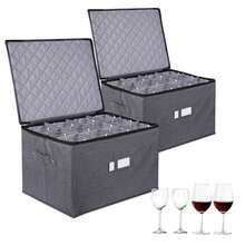 Wine Glass Storage Box 2-Pack China Storage Containers With Dividers For 24 Glasses 11'' Tall Rigid Sides Dual Zipper And Handles Stackable Glassware Storage Organizer For Moving And Home Use - Wine Glass Storage Box - View 7