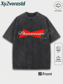 "King Of Beer"Y2K Style Streetwear Men's Tank Top (220g Pure Cotton), Hip-Hop Cyberpunk Style Sleeveless Double-Side Printed Graphic T Shirts, Vintage Pattern Fun Print, Hip-Hop Style, Men's Summer Round Neck Short-Sleeved Casual T-Shirt For The Beach, Summer Streetwear. Holiday Gift. - 黑色2 - 查看 2