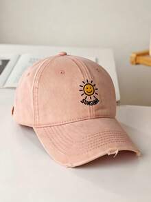 Mũ lưỡi trai thêu hình mặt cười, kiểu dáng hippie, hip hop, vành cong, có thể điều chỉnh, mũ chống nắng, mũ unisex kiểu bố. - Nhiều màu - Xem 3