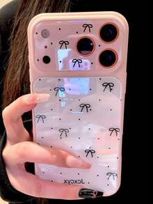 Funda de teléfono con lazo negro a la moda y anti-caída, adecuada para iPhone 17 Pro Max, 17 Pro, 16 Pro Max, 16 Pro, 15 Pro Max, 15 Pro, 14 Pro Max, 14 Pro, 17, 15, 14, 16. Cubierta protectora dura con lunares brillantes y linda - corbata de moño - Ver 2
