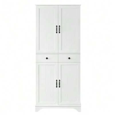 Hochschrank Mit Verstellbaren Regalböden Und Schubladen, Bücherregal Mit Ausziehbaren Regalböden Und Kühlschranktüren, Ideal Für Esszimmer, Wohnzimmer Und Küche (White)
