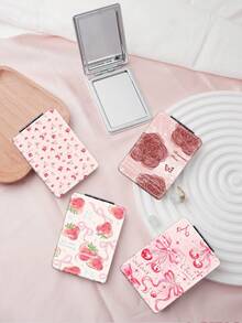 1 pieza Espejo de vanidad plegable estético Y2K, espejo portátil ligero y manual, de cuero de PU duradero, adecuado para todas las ocasiones y personas, espejo de maquillaje rectangular plegable - Multicolor - Ver 2