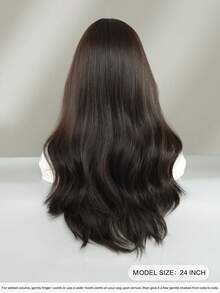 7JHH WIGS 女士长款深棕色波浪卷发假发，24英寸时尚合成波浪卷发假发，带刘海，高品质耐热纤维全机织假发，适合初学者佩戴，无需胶水，可用于日常派对、音乐节、角色扮演等场合。 - 深棕色 - 查看 4