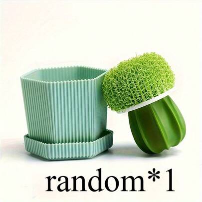 Cactus Kitchen Scrub Brush, Vegetable And Fruit Cleaning Brush With Pot Holder, Cute Cactus Design Cleaning Tool For Dishes, Pots, Pans, Fruits, Vegetables
