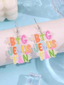 1 paire de boucles d'oreilles acryliques créatives et uniques personnalisées avec un grand fan de Jésus, bijoux amusants et originaux pour femmes, fête et vacances - Multicolore - Voir 6