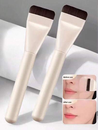 3pcs New Ultra-Thin Flat Top Foundation/Mask Makeup Brushes, Essential Tools For Makeup Artists, Invisible Seamless, Portable Ultra-Thin Foundation Brush, Lightweight Face Contour Brush, Flat Face Mask Brush, Mixed Foundation Cream Makeup Brush, Silver Foundation Brush