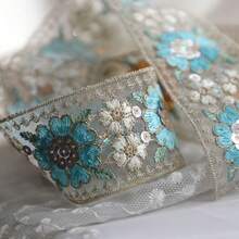 1/5碼 4.7公分寬復古金線刺繡網格蕾絲飾邊，適用於服裝製作、衣物縫製、髮飾、包包、帽子、禮物包裝、婚禮裝飾及其他裝飾手工藝 - 多色B - 查看 6