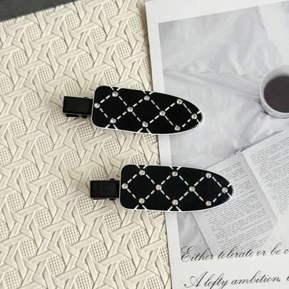 2pcs Sweet & Elegant Solid Color Rhinestone Duck Clip Hair Clips, Rectangular Design, Fashionable Bangs, Hairline, Makeup Styling Accessories, Suitable For Photography, Casual, Party, Beach Travel Outfits, Long Hair Clips