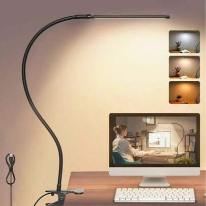 1 đèn bàn LED, đèn LED kẹp, đèn làm việc chất lượng cao, 3 chế độ nhiệt độ màu, 10 mức điều chỉnh độ sáng, cần đèn linh hoạt, đèn bàn bảo vệ mắt, thích hợp cho đọc sách, học tập và văn phòng, cấp nguồn USB, bề mặt kim loại mờ, điều chỉnh nhiệt độ màu bằng nút bấm, kẹp EVA chống trượt, không bao gồm pin, thích hợp cho nhà, phòng ngủ, phòng học, văn phòng.