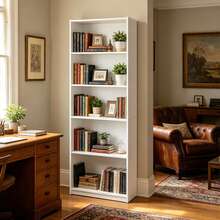 5-Shelf Bookcase With Adjustable Shelves, White - 白色 - 查看 3