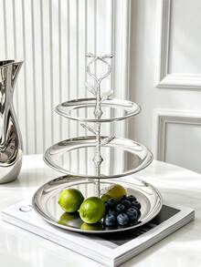 1pc Luxury Ins-Style Stainless Steel Mirrored Fruit Plate, Niche Creative Dessert Stand, Nordic Style Stainless Steel Fruit Rack, Elegant Cake & Snack Stand, Exquisite Afternoon Tea Dessert & Snack Rack, Luxury Multi-Layer Fruit Plate Storage Tray, Living Room Coffee Table Decor, Suitable For Cafe, Restaurant, Living Room, Dessert Shop, Wedding, Party - Silver - View 2