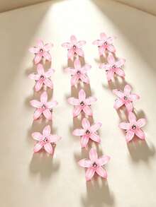 10pcs Girls' Sweet Minimalist Faux Flower Hair Clips, Versatile Daily Wear - Pink - View 4