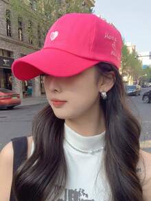 Mũ lưỡi trai nữ mùa hè, kiểu búi tóc rối cao, thêu hình trái tim 1/3, mũ chống nắng đa năng, mũ snapback. - Nhiều màu - Xem 2