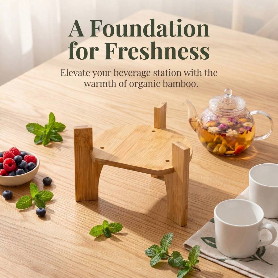 3件套饮料分配器、饮水机和饮料分配器支架（天然竹制）。适用于直径最大为8.66英寸的玻璃饮料分配器、水壶和玻璃玻璃瓶。非常适合家庭、派对和餐饮活动。饮料分配器支架，适用于直径最大为8.66英寸的玻璃饮料分配器、水壶和容器，天然竹木材质。 - 米色 - 查看 1