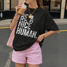 Camiseta Negra con Estampado Be A Nice Human para Ocio y Verano - Negro - Ver 3