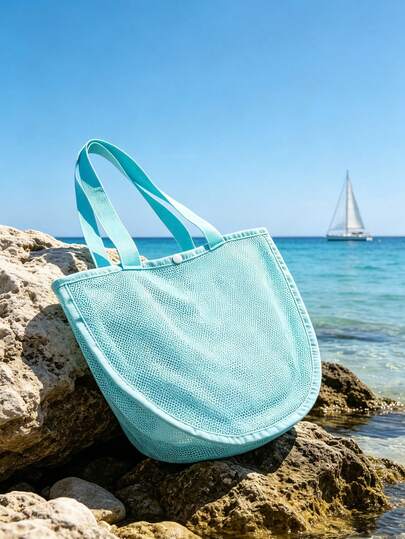 1pc Shell Net Bag, Beach Bag, Net Shell Storage Bag, Shell Tote Bag, Ideal For Collecting Seashells, Beach Toys And Swimming Gear, Essential For Trips, Camping, Beach, Summer