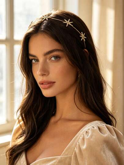 1pc Fashionable Hexagram Crystal Headband, Luxury Bridal Wedding Elegant Minimalist Versatile Hair Accessory, Mother's Day Gift