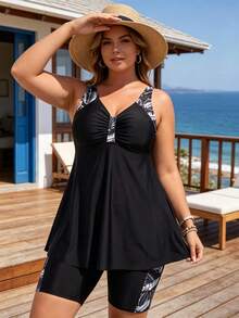 Women's Partial Printing Prin Two Piece Swimsuit Fashion Bathing Suit Beach Swimwear - 白黑色 - 查看 1