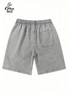 Men's Washed Cotton Shorts With "TRY YOUR LUCK" Dice Print - Loose Fit Streetwear Casual Shorts, Drawstring Waist, Machine Washable For Outdoor Travel & Basketball - Gifts For Friends, Family, Colleagues, Smooth Texture Fabric - 深灰色 - 查看 3