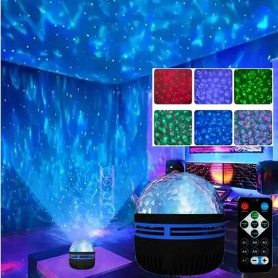 1pc USB Powered Ocean Wave Projection Lamp, Suitable For Bedroom, Gaming Room, School, Back To School, Magic Lamp, Projector, Home Theater, Bedroom Lighting Atmosphere, Illumination, Bedroom Light, Light, Night Light, Ceiling Light, Room Decor, Valentine's Day, 7 Color Modes & Remote Control, Desktop Projection Lamp