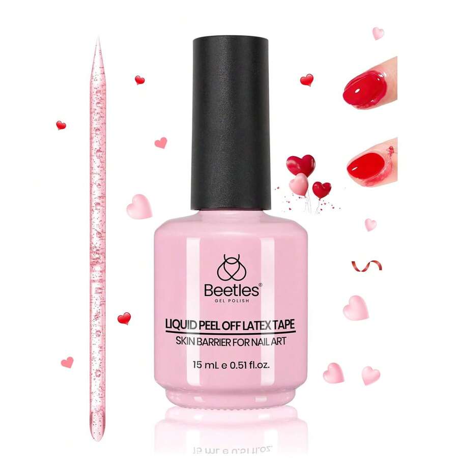 15ML Beetles Liquid Latex For Nails, Peel Off Cuticle Guard With Nail Care Stick, Air-Dry Liquid Latex Barrier Protector For Fingers, Nail Art Manicure Supplies For Women - Pink Latex Liquid Cuticle Guard - View 1