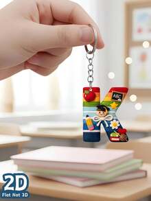 2D Flat Style, Unisex Gift, Plush Texture Teacher Theme Letter A-Z Pattern Acrylic Keychain, Keyring, Backpack Pendant, Birthday Gift, Party Favor, Souvenir, 2D Flat Style - Rainbow - View 14