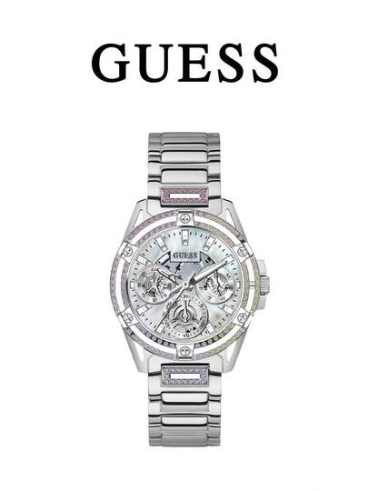 Guess Queen Series Women's Colorful Rhinestone Hollow Dial Luxury Brand Watch, Versatile Accessory, Ideal Gift For Girlfriend, European And American Fashion, Comes With Original Watch Box GW0464L6