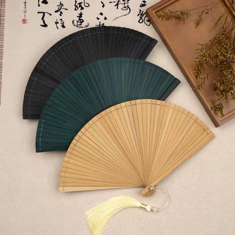 1件手工復古中式竹扇 - 由高品質天然材料製成，時尚配件適合女性，精美葉子設計，可在炎熱和寒冷天氣中使用，適合休閒和正式場合，優雅文化風格，夏季清涼，送給好朋友的禮物，聖誕禮物，婚禮禮物，家居裝飾，尺寸適中，易於存放