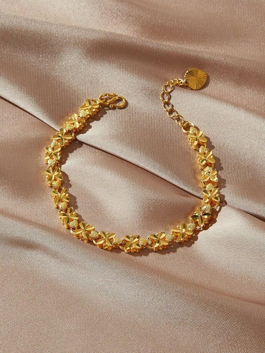 Flower Link Bracelet Valentines - Yellow Gold - View 1