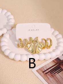 6/18 pièces Ensemble de boucles d'oreilles pour femmes avec design géométrique symétrique floral plaqué or, cadeau de bijoux d'été pour maman et amies - Or jaune - Voir 11