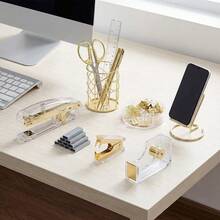 Tomnk Gold/Rose Gold Desk Accessories Set, 6-Piece Aesthetic Acrylic Office Supplies, Includes Stapler, Pen Holder, Phone Stand, Modern Desk Organizer For Office & Home Decor - Nhiều màu - Xem 8