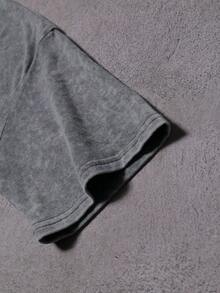 Hemo, Camiseta gráfica de calle para hombres, Mezcla de algodón lavado ligeramente elástica y desgastada, Cuello redondo de manga corta gris, Camiseta casual diaria - Gris - Ver 5
