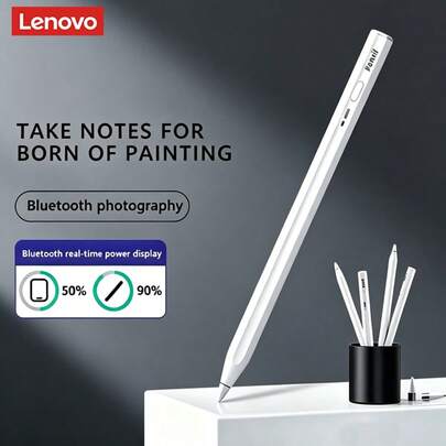 Lenovo Bút cảm ứng điện dung hình lục giác BP18BL, tương thích với Android và Apple, chống chạm nhầm toàn màn hình cho trải nghiệm viết mượt mà, thao tác nhanh chỉ với một nút bấm, thời lượng pin dài và sạc tiện lợi, hiển thị dung lượng pin theo thời gian thực, màu trắng.