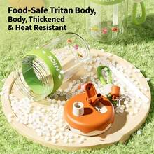 1 bình nước hình động vật dễ thương, dung tích lớn, hai miệng uống, chất liệu bền chắc, bình nước học sinh thiết yếu có ống hút, cốc nước mùa hè chống rơi hoạt hình. - Nhiều màu - Xem 4