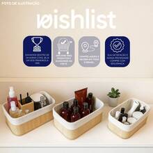 Cesto de Bambu Organizador. Kit com 3 Cestos de Bambu. Conjunto com 3 Cestos - Bege - Visão 7