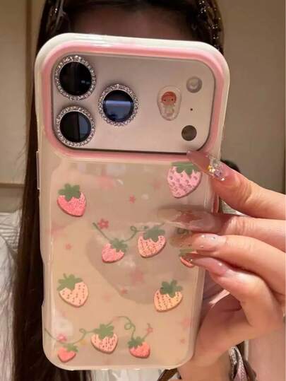 韩版少女系镀金草莓星形手机壳，简约优雅保护套，兼容 17 Pro、16 Pro、15 Pro、14 Pro Max