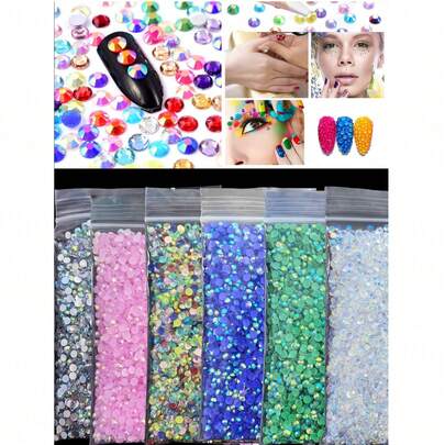 Resin Rhinestones (With Large Pouch Included) - Decorative Diamonds Suitable For Manicure, Crafts, Clothing, Jewelry, Home Decor, Travel, Beauty And DIY. An Ideal Choice For Back To School Season, Holidays, Personal Accessories And Nail Art Supplies.