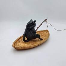 一套创意可爱猫咪摆件，猫咪坐在船上钓鱼，高品质耐用树脂材质，水族箱装饰品，海洋主题微景观装饰，细节逼真，水族箱及植物配件 - A - 查看 5