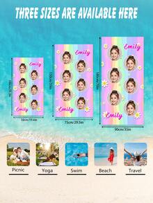 Personalized Children's Beach Towels, Personalized Customized Photos, Summer Birthday Gifts, Summer Atmosphere, Girls' Beach Trip, Customized Beach Towels, Swimming Pool, Beach Decoration - Multicolor - View 3