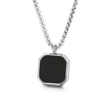 1pc Customizable Stainless Steel Square Pendant Necklace, Personalized Photo Jewelry, Unisex Daily Wear Gift - Multicolor - View 8